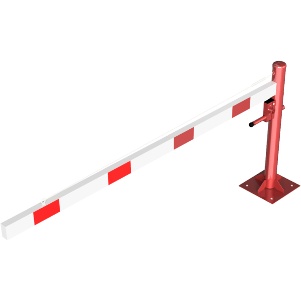 Swing barrier | with pull rope reinforcement | to be fixed by plugs, hot-dip galvanized and red coated with white reflecting rings | Barrier arm length: 2500 mm | with triangular lock